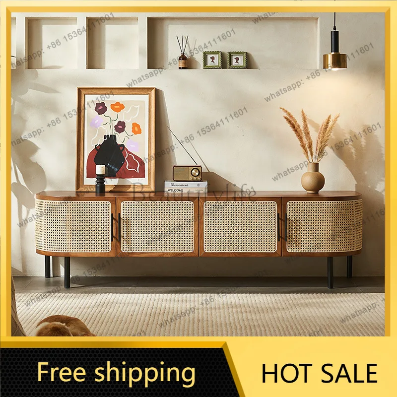 FG ash wood TV cabinet Nordic rattan storage Modern simple homestay solid wood furniture