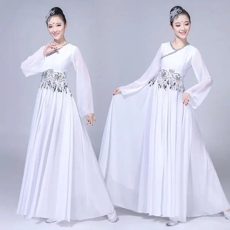 Chinese Folk Dance Modern Classical Dance Costumes Water Sleeve Yangko Clothing Ancient Traditional Oriental Hanfu Yangko Dress