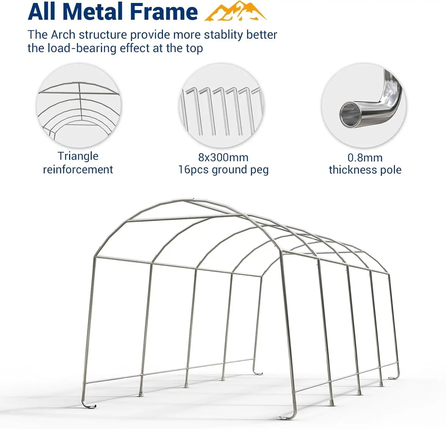 Udpatio 10' X 20' Heavy Duty Carport, Round Style Portable Garage, Thick Shelter Storage Canopy Tent With All-Steel Metal Frame