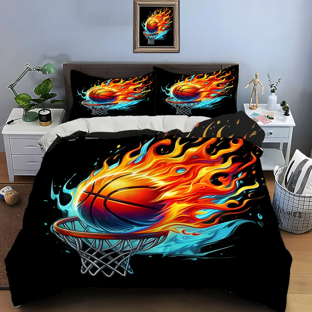 Fiery Basketball in Action Print Soft Comfortable Duvet Cover Bedding Set Included 1*Duvet Cover  2*Pillowcases Luxury gifts
