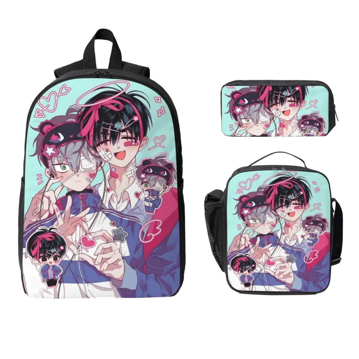 

3 шт., аксессуары для аниме Ivan Alien, набор рюкзаков для детей, сумки для ручек, наборы сумок для книг с коробкой для завтрака для школьников, рюкзак