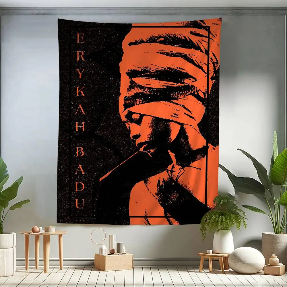 E-erykah Badu American Singer-song Cartoon Tapestry Art Science Fiction Room Home Decor Wall Hanging Sheets