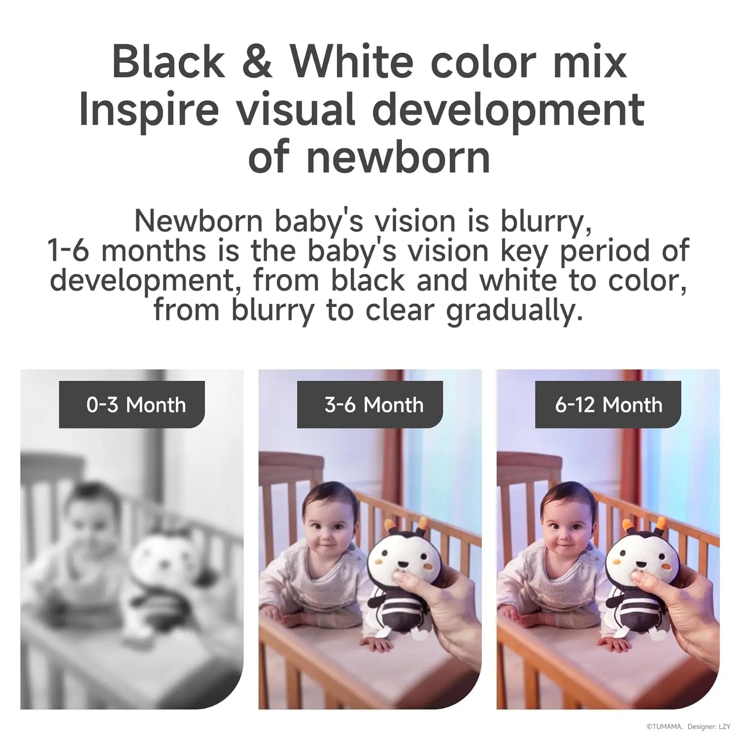 Black and White Baby Toys for 3 6 9 12 Months Plush Hanging Rattles Newborn Stroller Toys for Boys and Girls 4 Pack