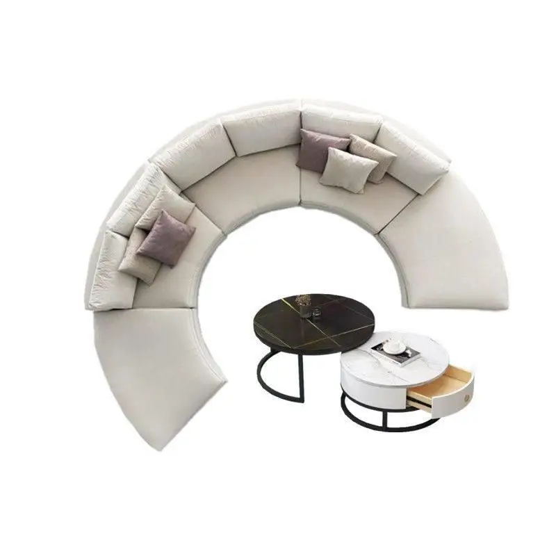 Nordic light luxury modern fabric hotel living room exhibition hall KTV round sofa, large apartment villa curved sofa