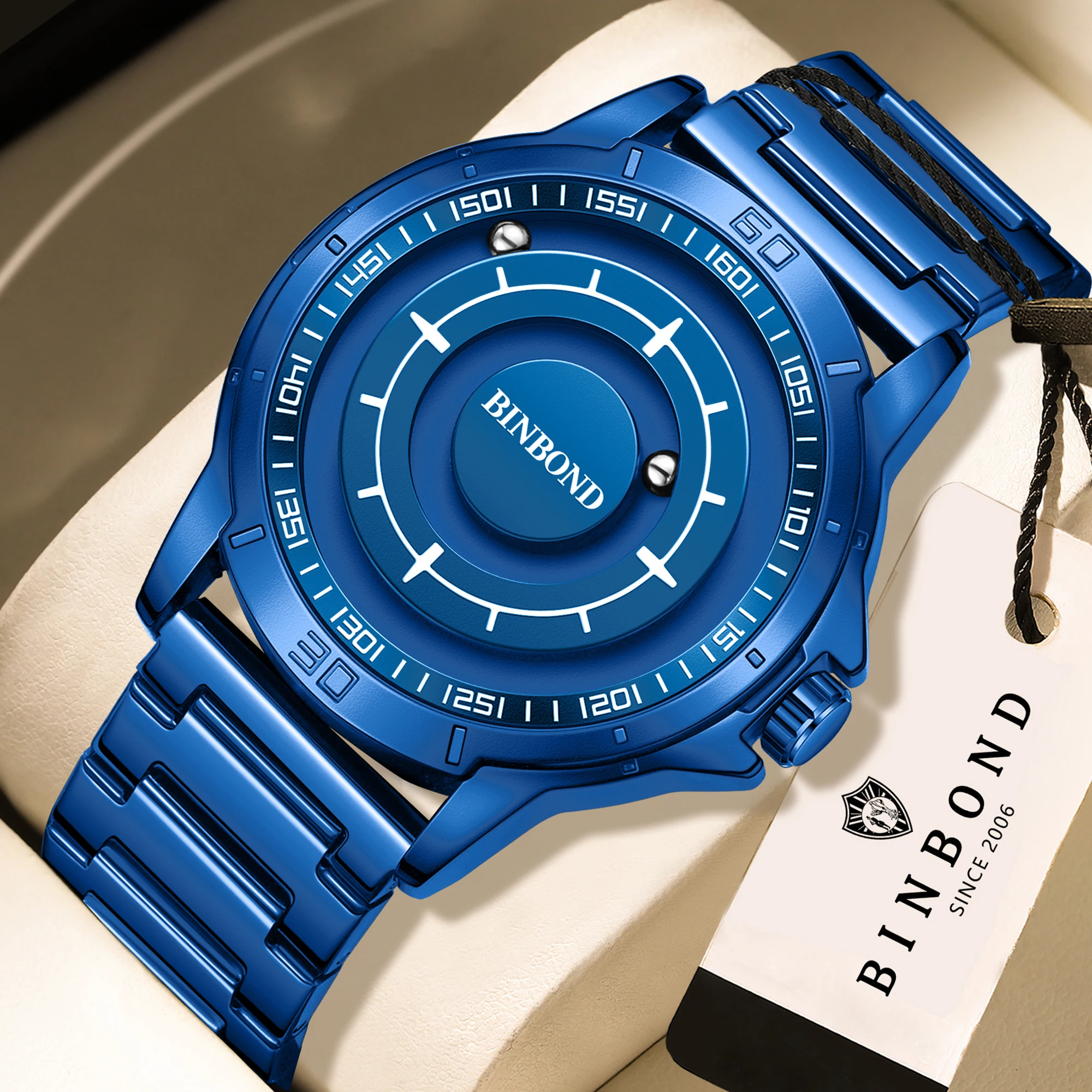 BINBOND Original New Stainless Steel Luxury Reloj Hommes Magnetic Force Quartz Wristwatches For Men Waterproof Men's Watch