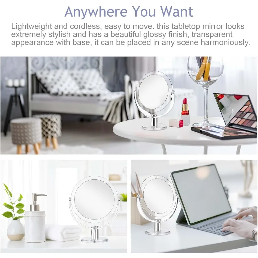 360 draaibare vergrotende make-upspiegel met standaard, 1X/15X dubbelzijdig, 6,25 inch draagbare tafel bureauspiegel voor dames