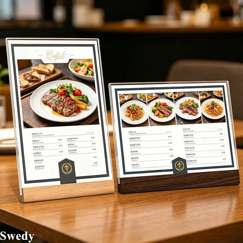 3 Pieces A4 210X297MM Wood Acrylic Sign Holder Display Stand Restaurant Table Menu Paper Holder Certificate Poster Flyer Frame