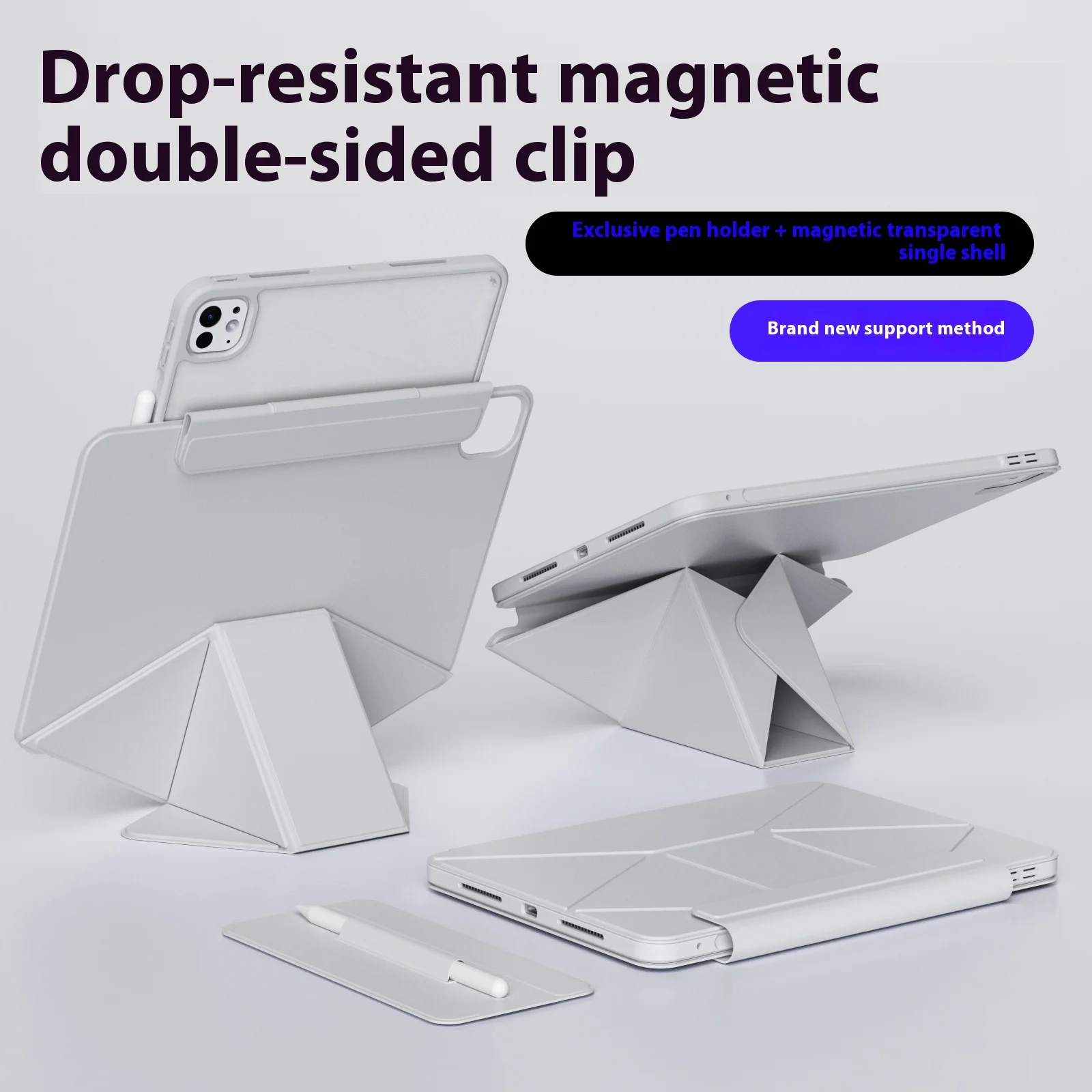 Magnetic Folio Case for iPad Pro 11 2025 Multi Fold Magnetic Clip with Acrylic Shell for iPad Pro 12.9 A16 11 Air 8th 2026 Cover