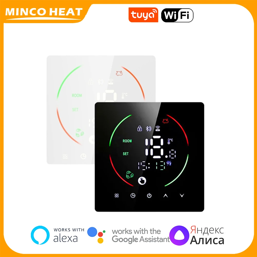 

Minco Heat Tuya WiFi Room Temperature Controller 90~240V 3/16A Work with Water/Gas Boiler/Underfloor Heating Thermostat