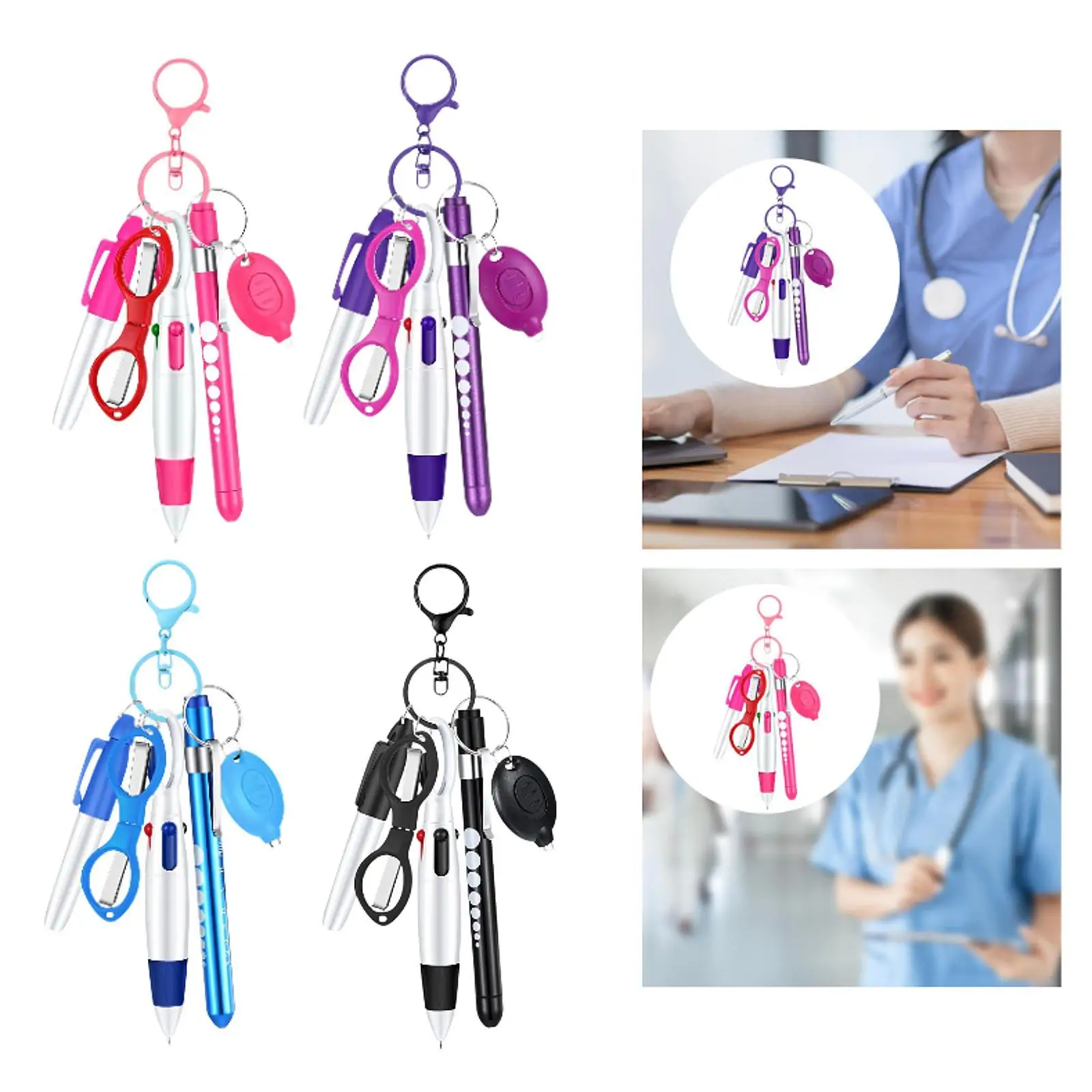 

Nurse Pen Set Multifuction Portable Compact Nurses Day Gift Retractable Ball Pen Nursing Badge Clip Nursing Keychain Clip Set
