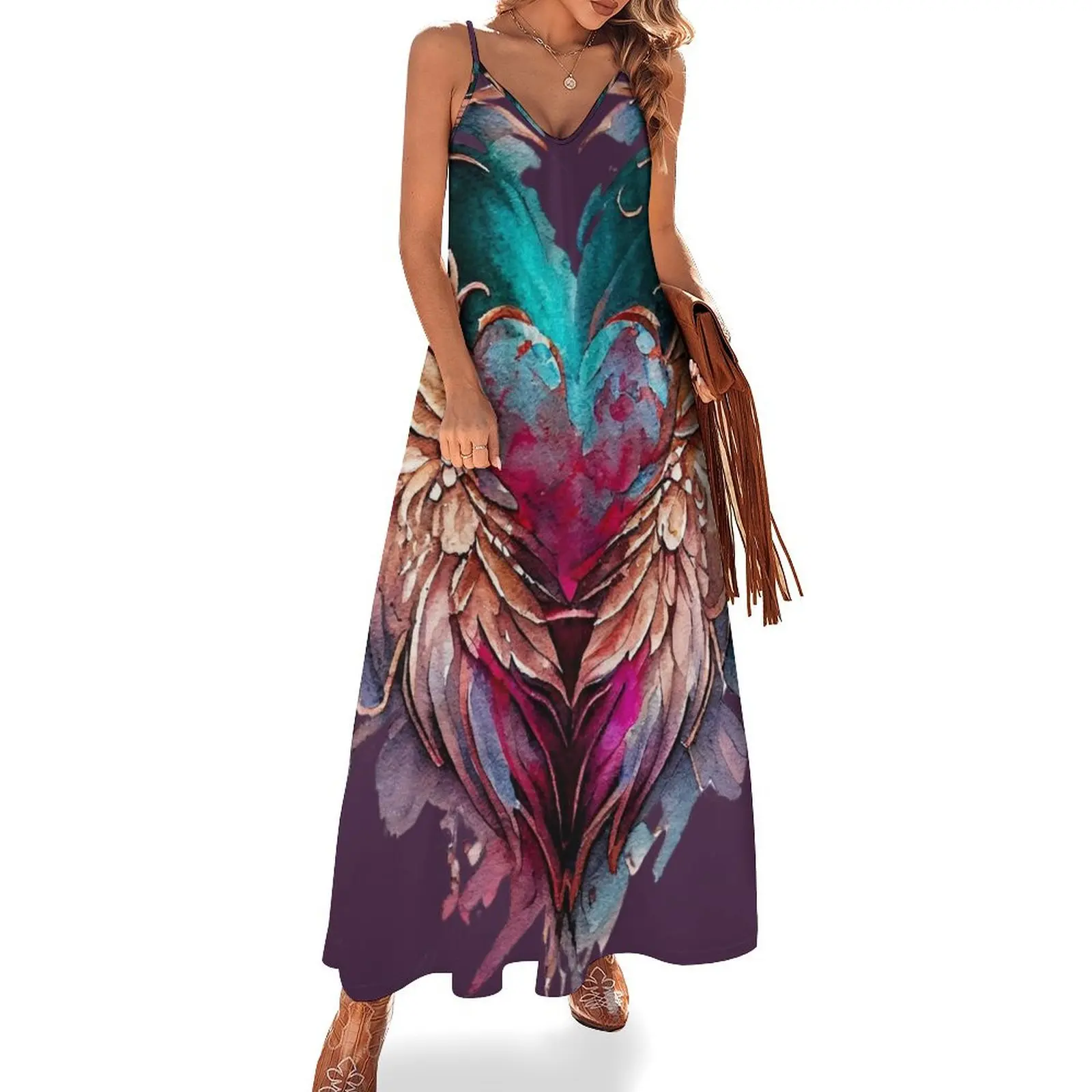 

Watercolor Heart Surrounded by Angel Wings : Angel Love for Valentine's Day Sleeveless Dress dress women elegant luxury