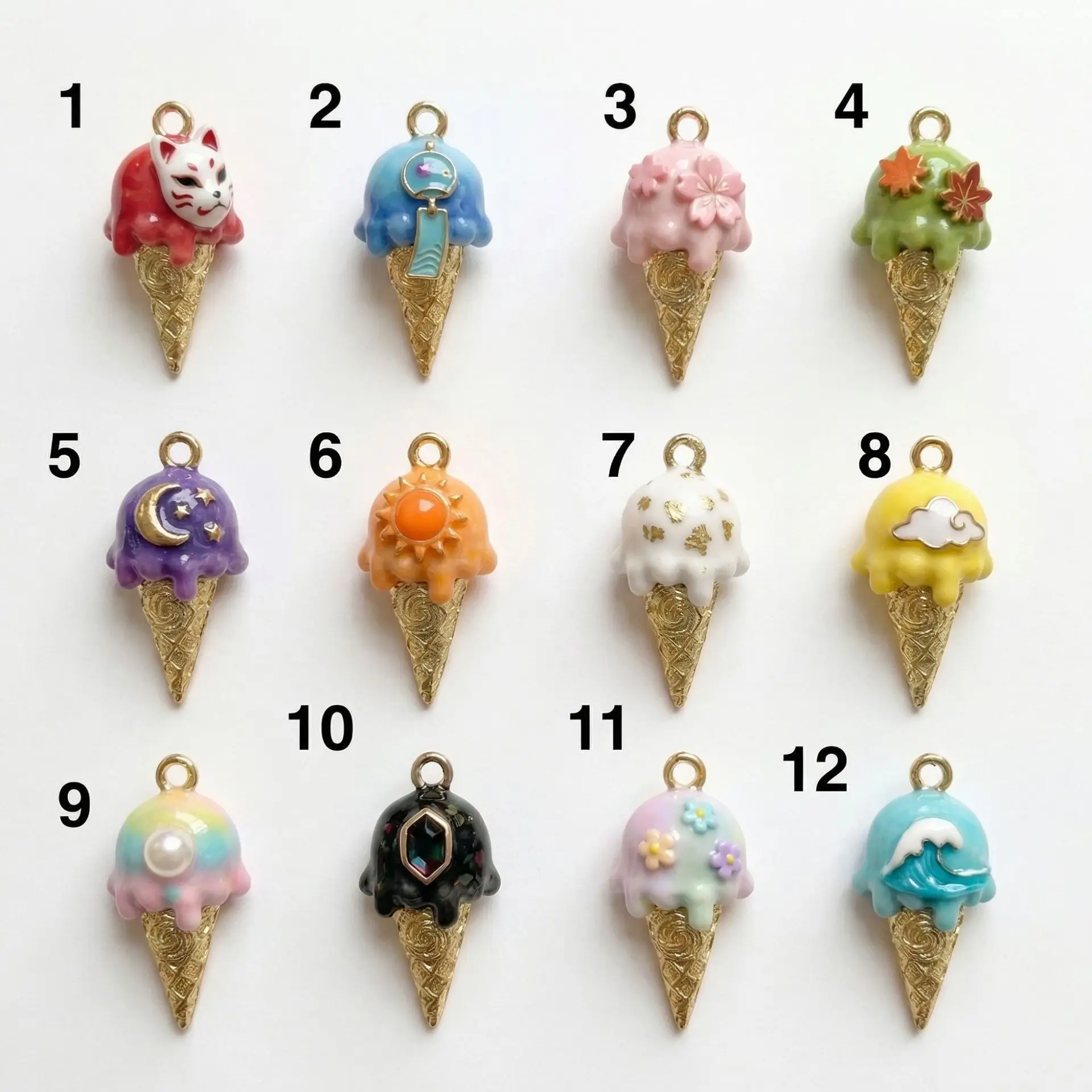 Eiscreme-Anhänger aus Kupfer mit Emaille, Niedlicher Kawaii-Lebensmittel-Charm für DIY-Halsketten, Armbänder, Ohrringe und Schmuckherstellung, 12 Stile – Detail 7