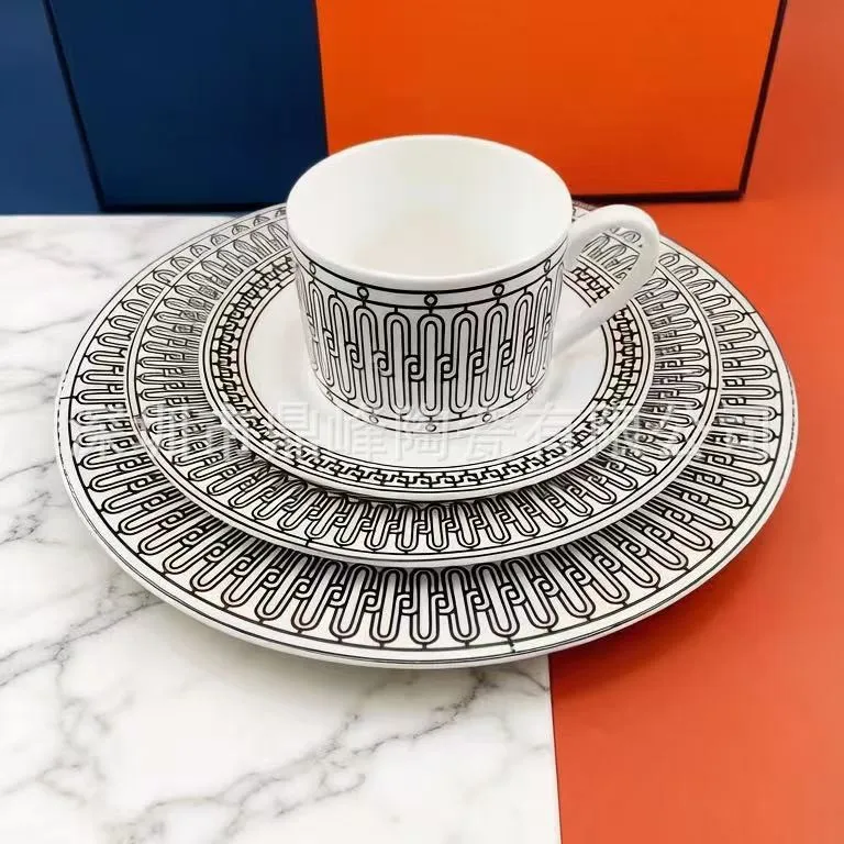 

DSA high-end western food plate light luxury steak plate coffee cup bone china personalized style hotel restaurant gift box