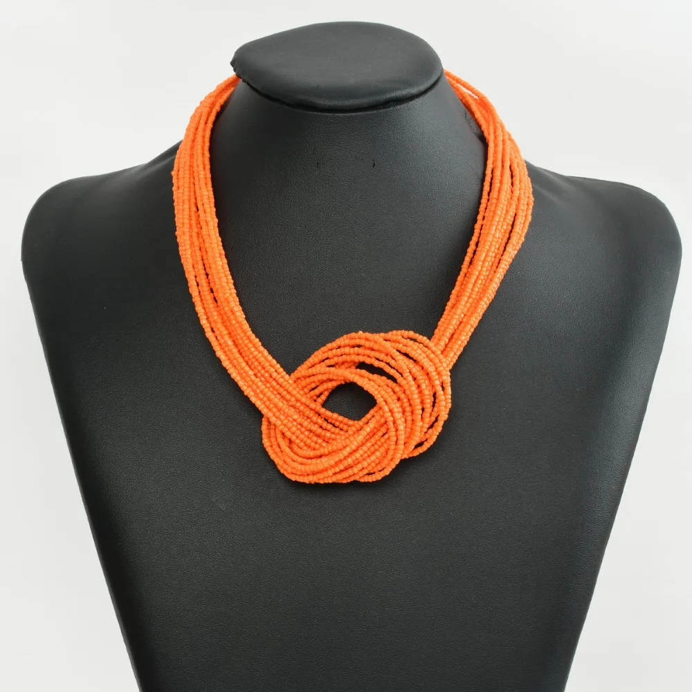 Adjustable Rice Bead Necklace Hand-woven Tie Knot Design Sweater Chain Multi-layer Bohemia Style Knot Beaded Necklace