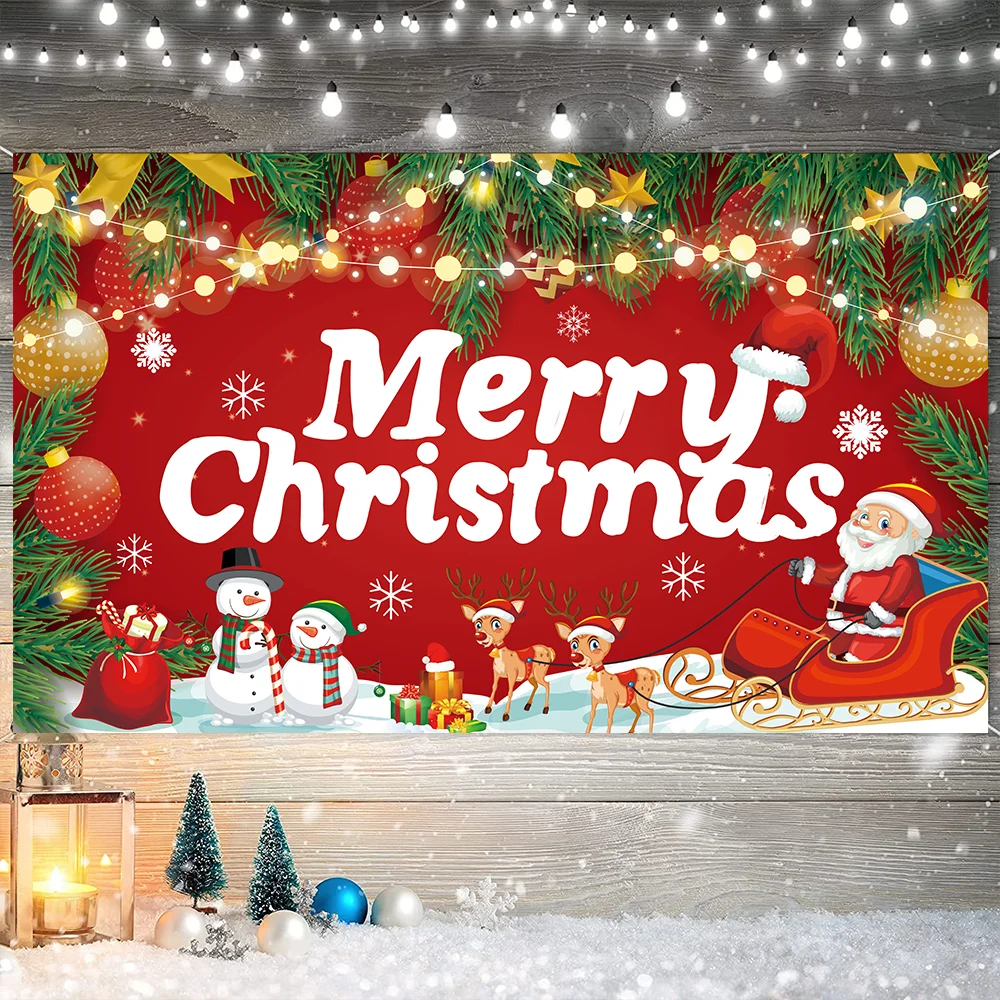 New Christmas Decoration Banner Family Party Supplies 185-110cm Background Cloth Holiday Festive New Year Decorations