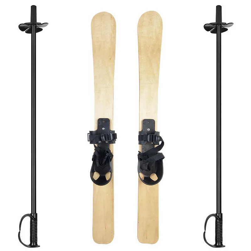 

70cm Solid Wooden Skis With Bindings And Poles For Children