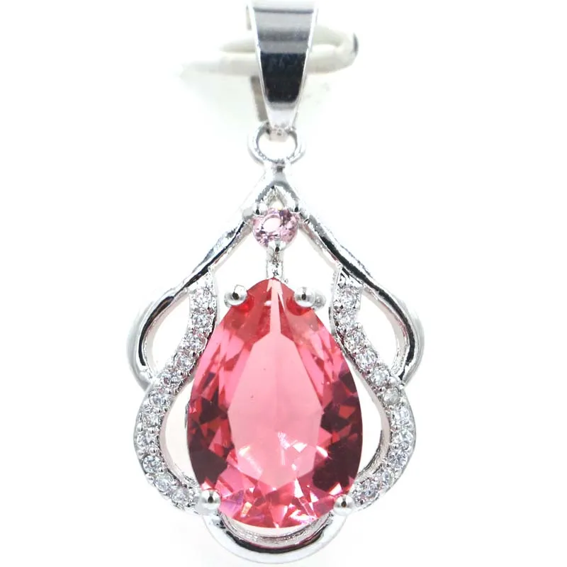 Buy 3 Get 1 Free 33x17mm Pretty Blood Ruby Smokey Topaz Kunzite Violet Tanzanite Pink Morganite CZ Women Silver Pendant