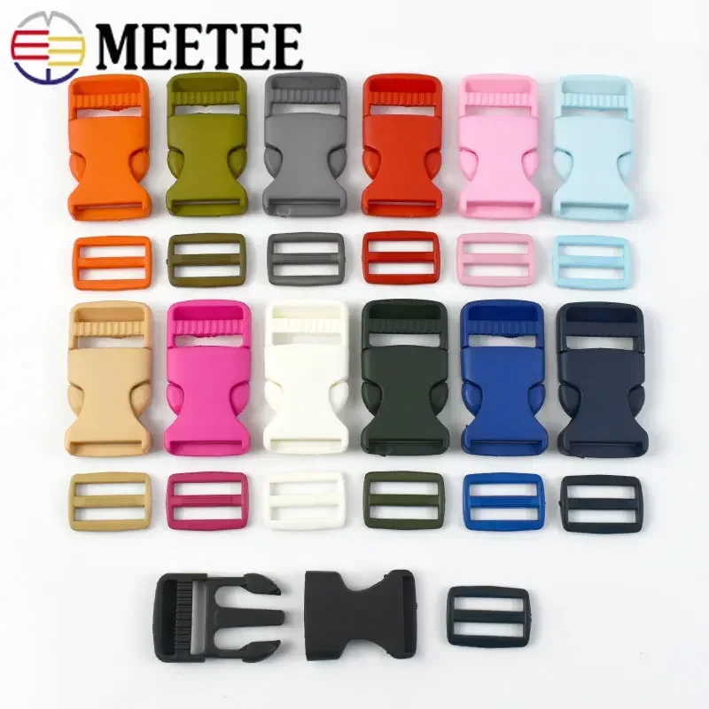 

Meetee 5/10Sets 15/20/25mm Colored Plastic Release Buckle Tri-Glide Slider Adjust Clasp Backpack Strap Pet Collar Clamp Hook