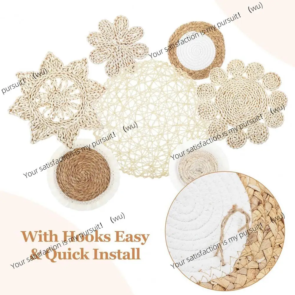 7Pcs/Set Bohemian Straw Woven Wall Decoration Home Living Room Background Wall Art Pendant Rustic Natural Wicker Weave Ornament