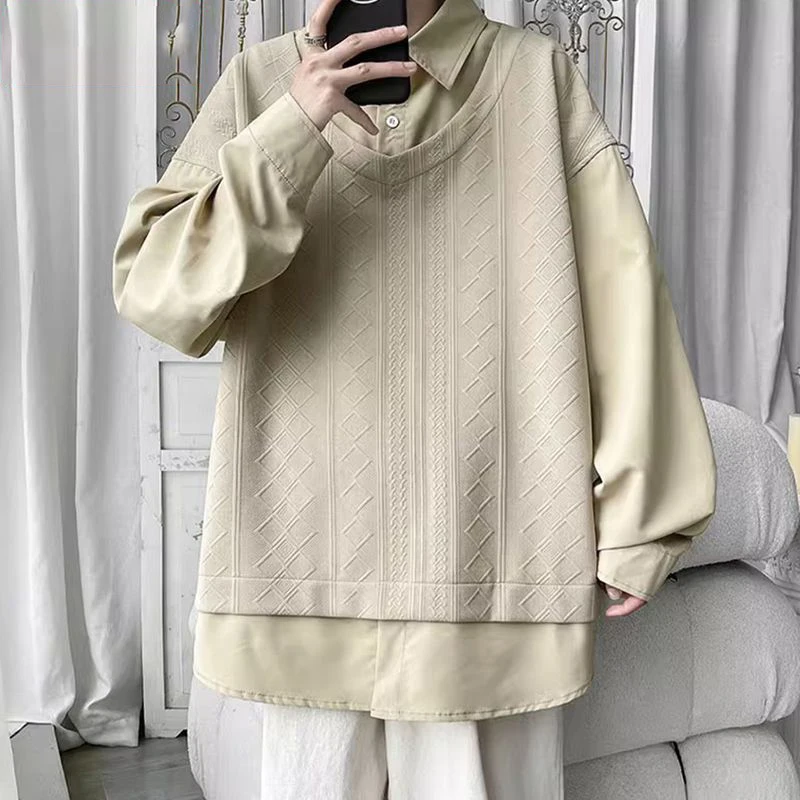 

Мужская осенне-зимняя футболка больших размеров, 300 г/м², с лоскутным дизайном, свободного кроя, дышащая, с длинным рукавом