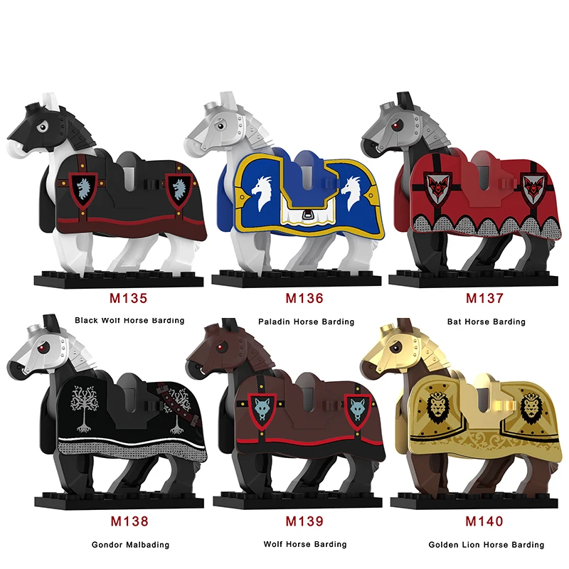 Medieval Castle Series Building Block Wolf  Horse Warrior Figure Roman Legion Soldier Shield Cavalry Horse Rope Saddle Brick Toy