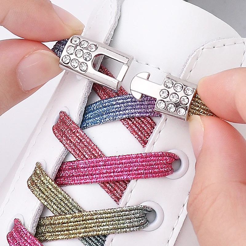 

New Diamond Buckle Elastic Laces No Tie Shoe Laces Pearl Light Colorful Shoelaces Without Ties Shoelace for Sneaker Kids Adult ﻿