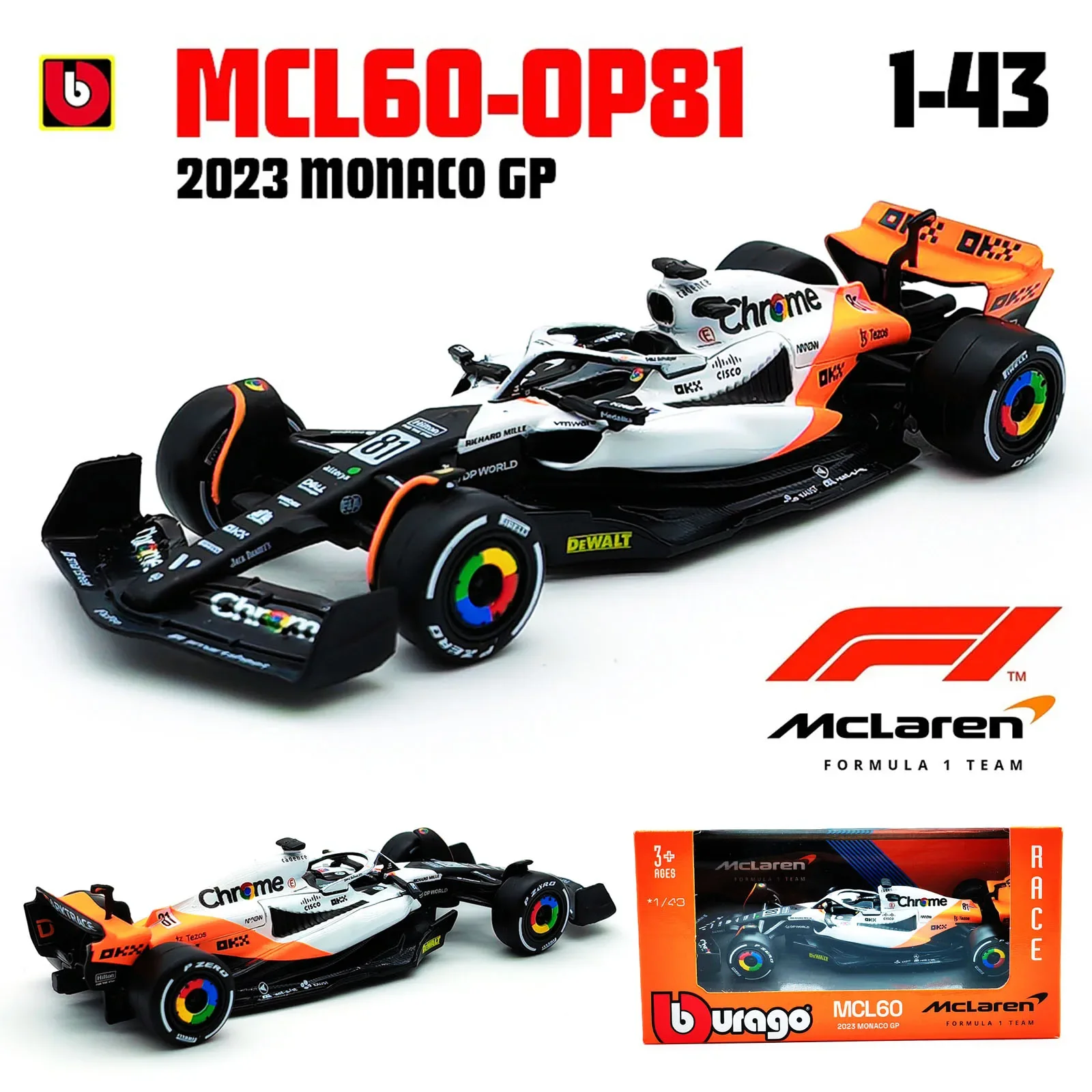 Bburago 1:43 NEW 2023 McLaren F1 Team MCL60 4# Lando Norris 81# Oscar Piastri Formula One Alloy Super Toy Die cast car model