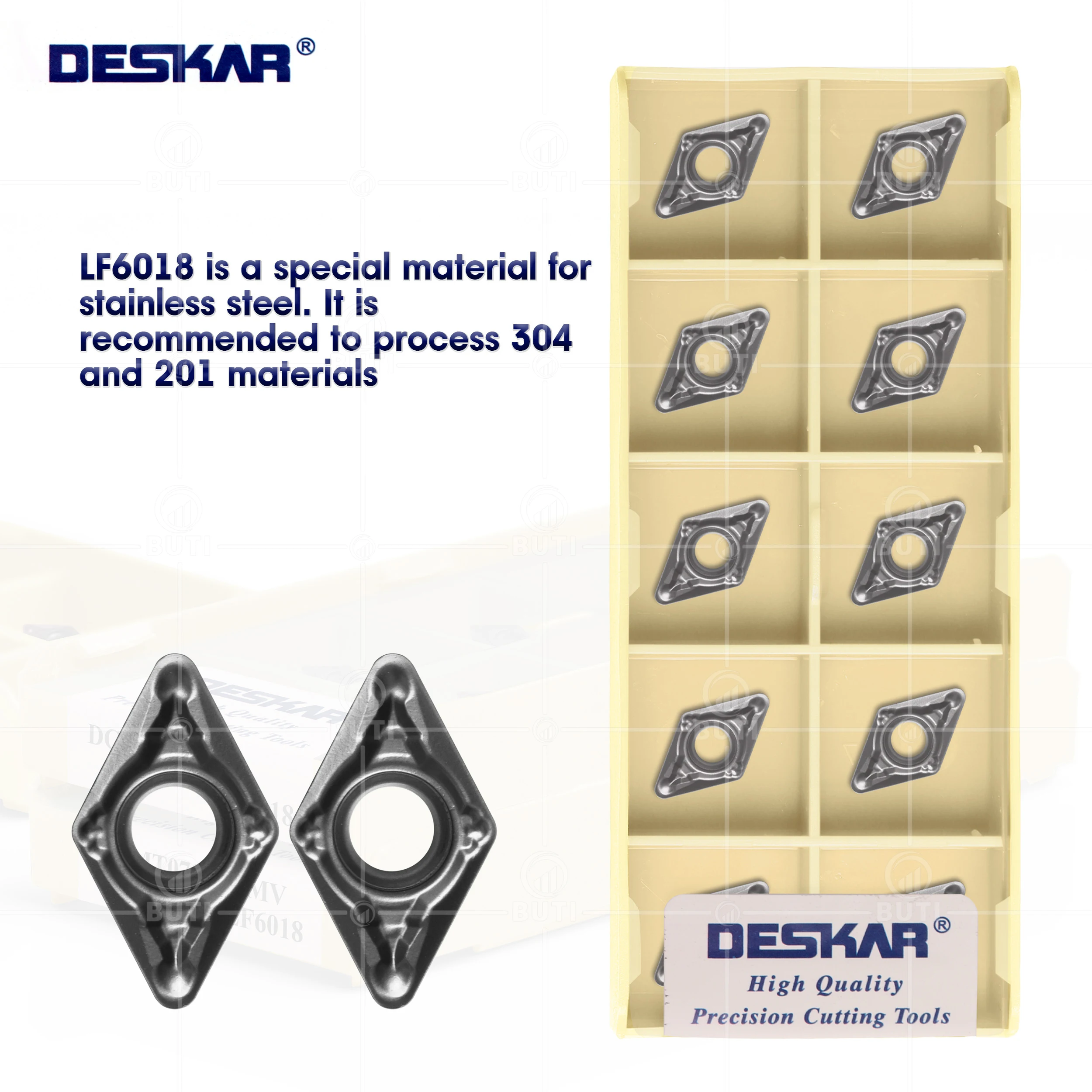 Deskar 100% Originele Dcmt070204 DCMT070208-MV Lf6018 Hoge Kwaliteit Cnc Draaibank Cutter Interne Carbide Inzetstukken Voor Roestvrij Staal