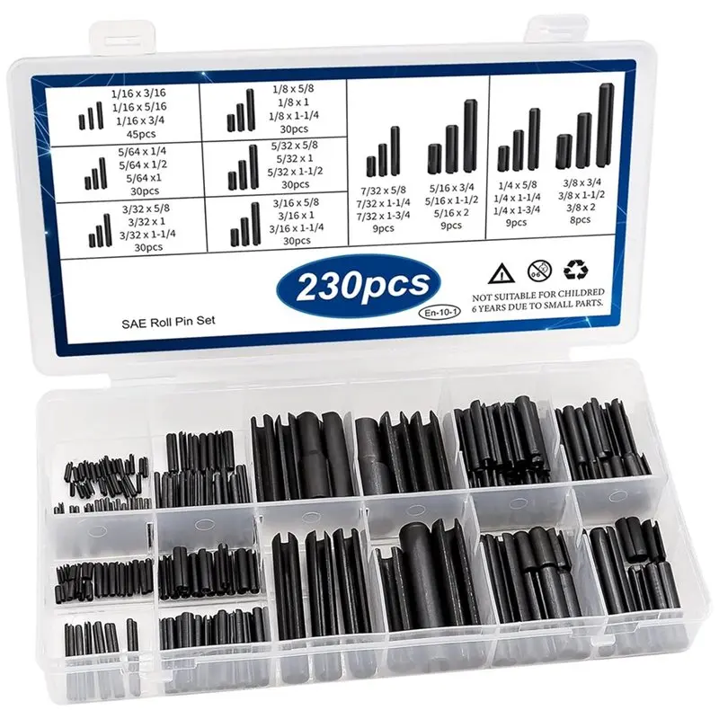 

VEHO-SAE Roll Pin 230Pcs Assortment Set-Slotted Spring Pins Steel Split Expansion Pins 10 Sizes For Home Improvement
