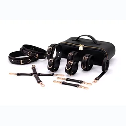 Bondage Sets Luxury PU Leather BDSM Kits Restraint Erotic Toys Handcuff Legcuff Collar Cross Buckle Couples Bedroom Games