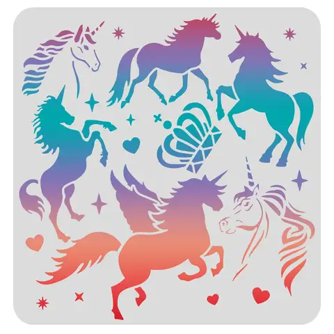 1 peça modelo de pintura de unicórnio arco-íris 11,8x11,8 polegadas quadrado para criações artísticas de móveis de piso de parede