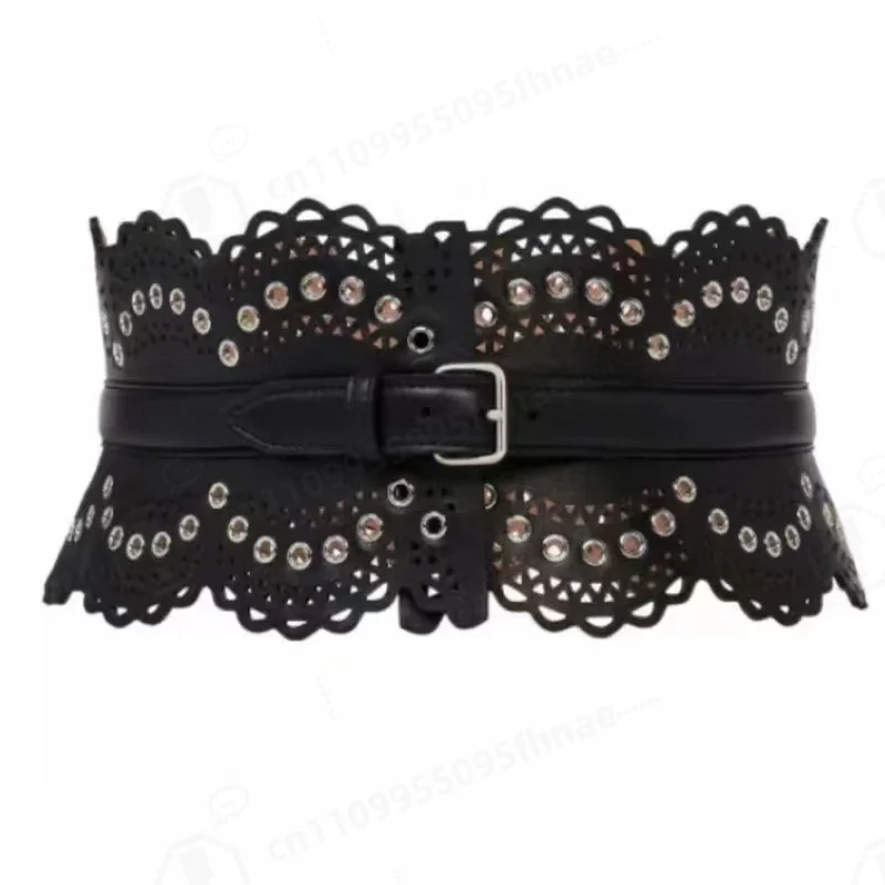 Metal Ring Rivet Genuine Leather 12CM Women's Waist Cincher Belt – Corset Belt, Fashion Waist Trainer, Stylish Body Shaper