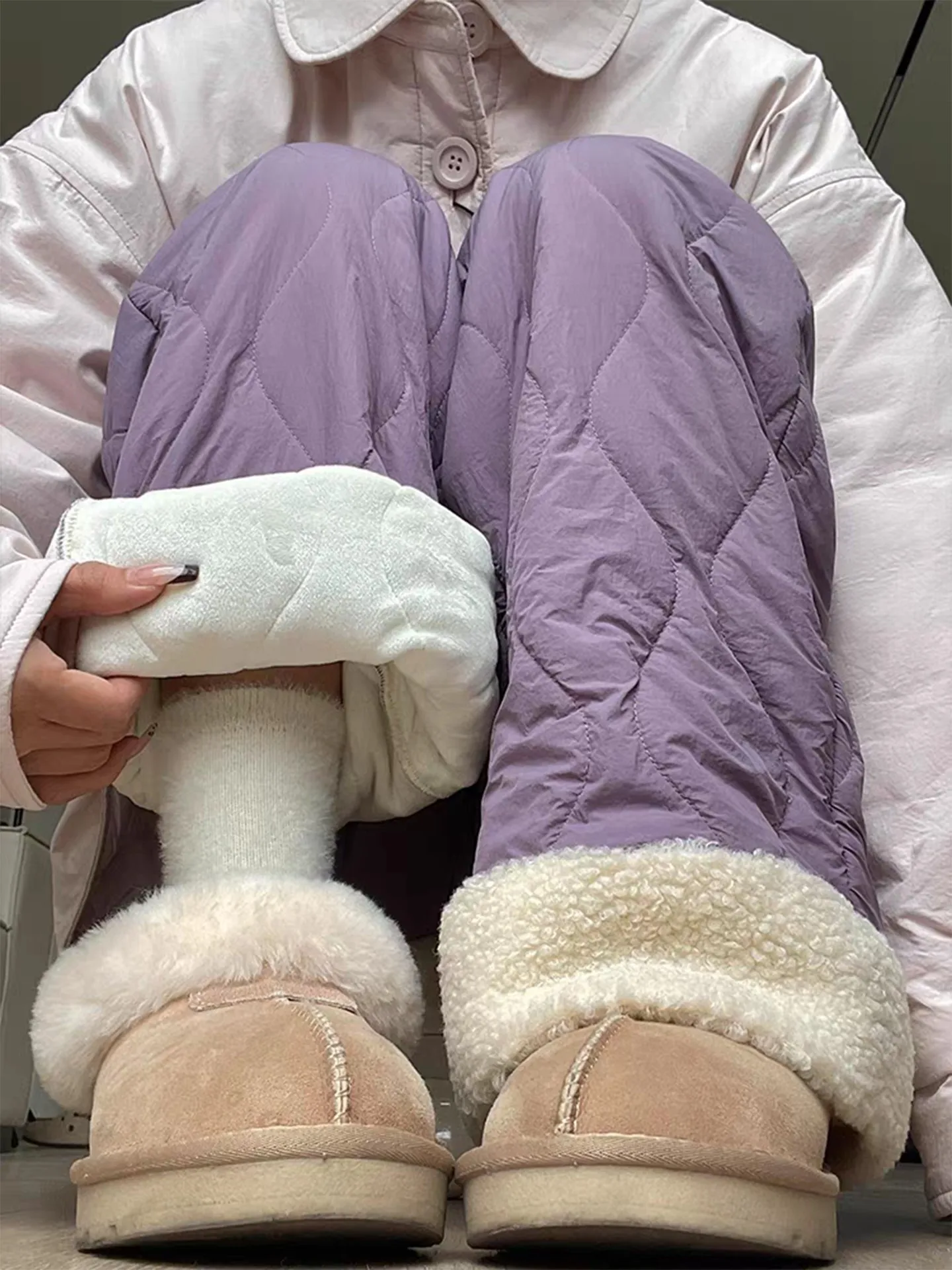 

Мужские зимние термоштаны из хлопка с флисовой подкладкой, с фиолетовым узором в виде тыквы, повседневные, широкие, свободного кроя, для холодной погоды