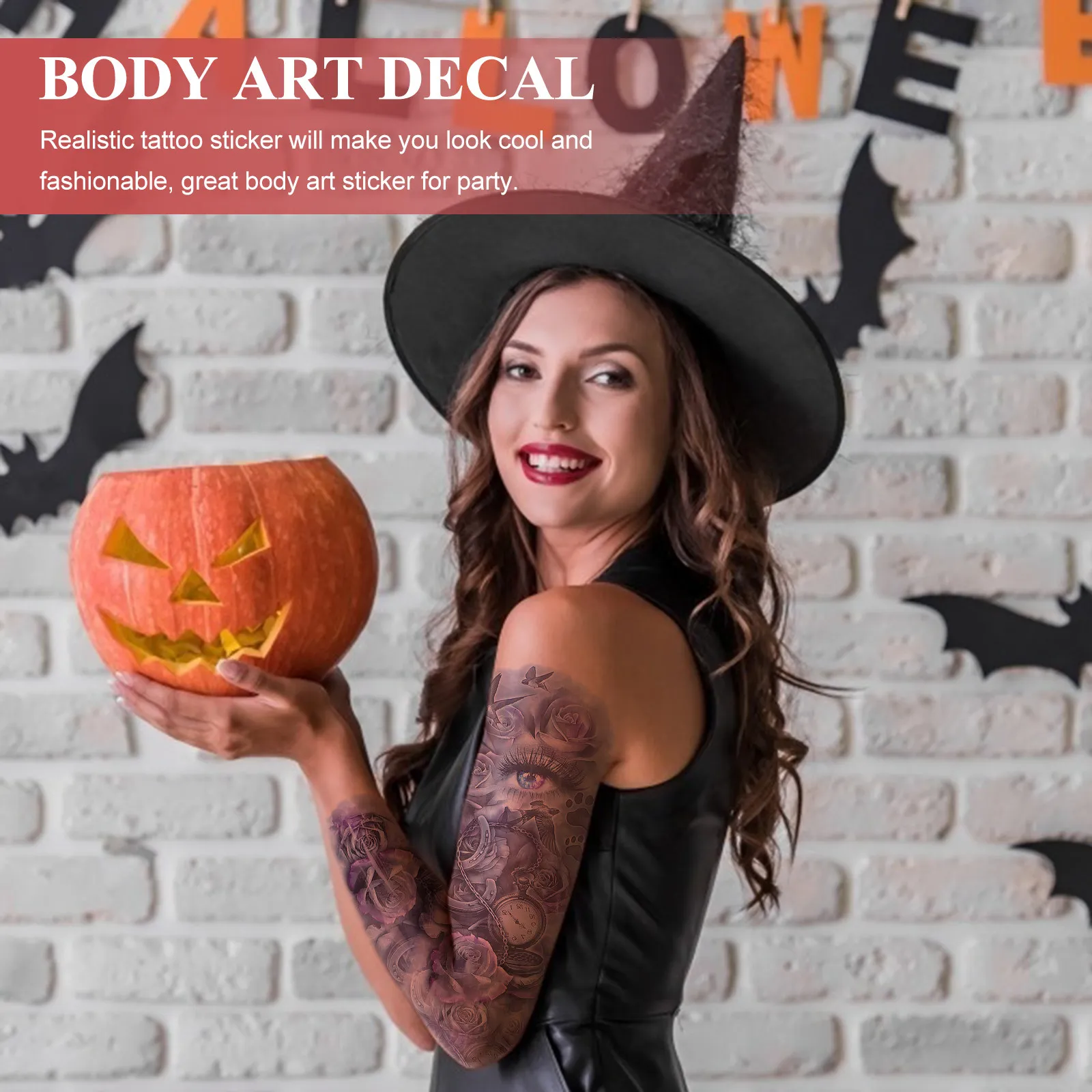 

Набор из 6 временных татуировок-наклеек: реалистичный боди-арт для вечеринок, пляжа, Хэллоуина, Дня мертвых, ночных развлечений, наклейки на руку