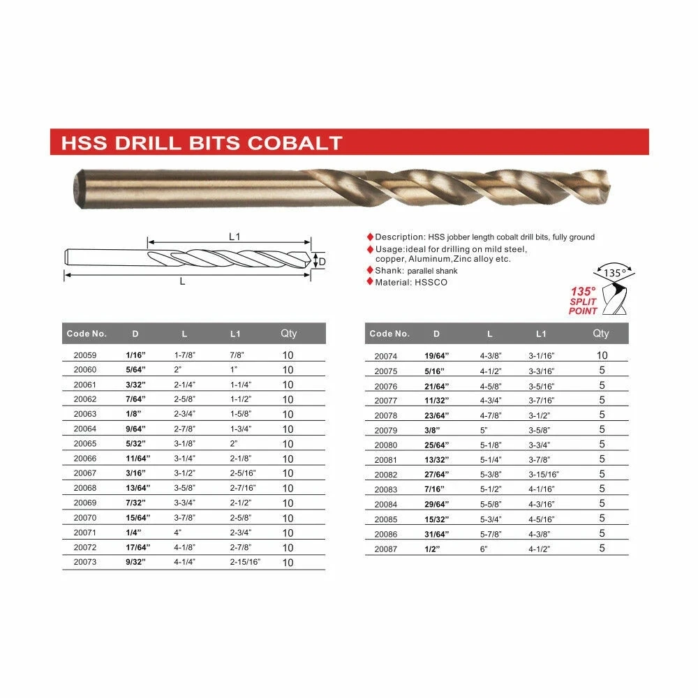 

5Pcs 135° Tip Twist Drill Bit Kit For Metal Iron Steel Alloy Copper with Storage Case M35 Cobalt HSS Drill Bits Drill Bit Set