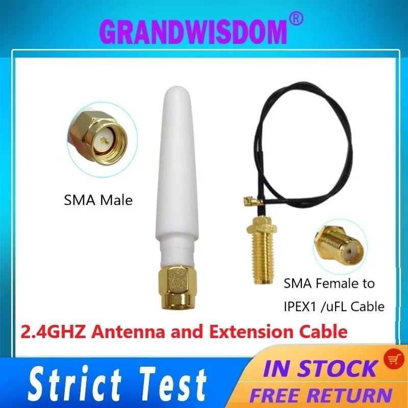 

1/2pcs 2.4Ghz Wifi white antenna 3dbi sma male wlan antene and IPX uFL to SMA female pigtail Extension Cable for BT zigbee