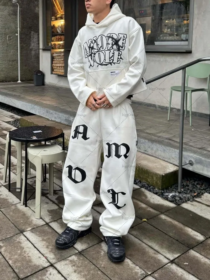 

Негабаритная повседневная толстовка с буквенным принтом в стиле Харадзюку для мужчин Y2K в стиле хип-хоп, ретро, американский рок, модные свободные широкие брюки для женщин