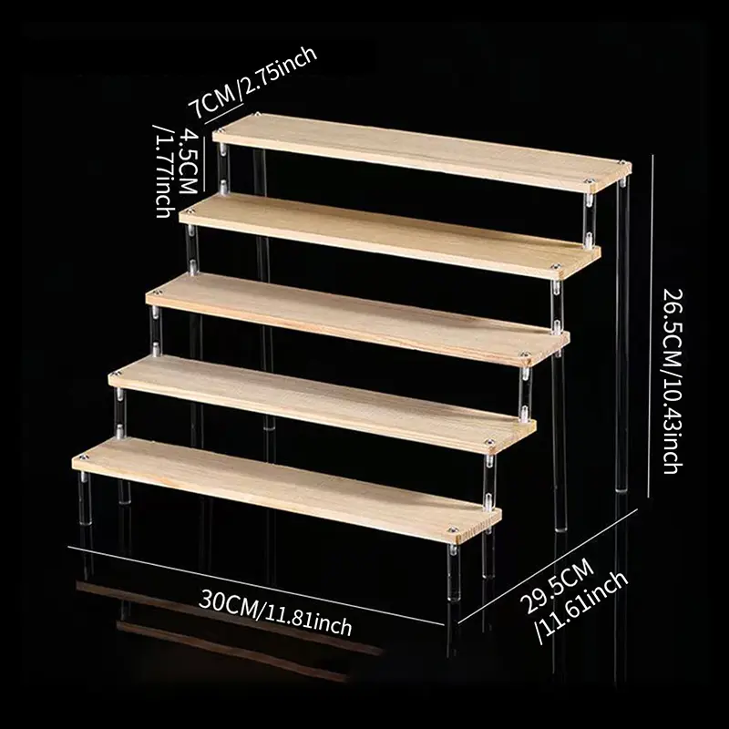 1-5 Tier Wood Acrylic Display Stand Hand-made Figure Doll Décor Toy Animation Car Model Blind Box Perfume Shelves Organizers - Image 10
