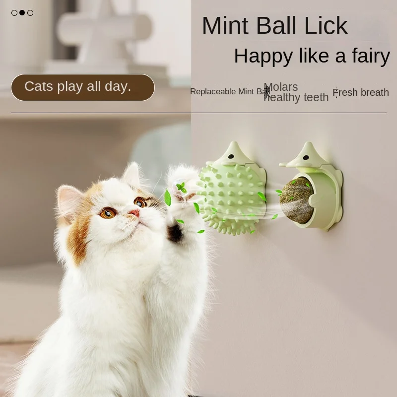 Cats Rotatable Catnip Ball Wall Sucker Lick Treat Toys Contail Catnip Sugar Balls Smart Cat Toys Interactive Ball Cats Mint Toy