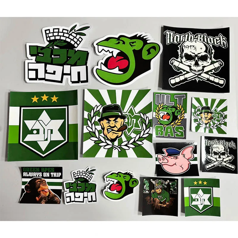 9 types Special shape Haifa Green Apes On Tour Monkey MHFC Maccabi Decoration Stikers for Bag Cup Wall Fridge