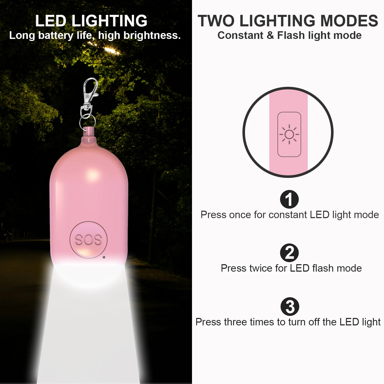 Rechargeable Self Defense Keychain Alarm 130dB Loud Emergency Personal Siren with Flashing Strobe Light SOS Safety Alert Device