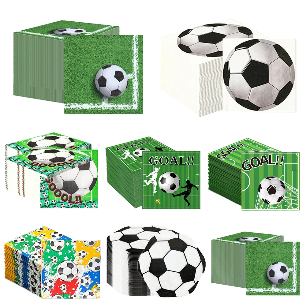 20/40/60/80/100 Stück Fußball-Papierservietten mit Fußballmotiv, Einweg-Papierservietten für Sportabende, Jungen-Geburtstagsfeiern