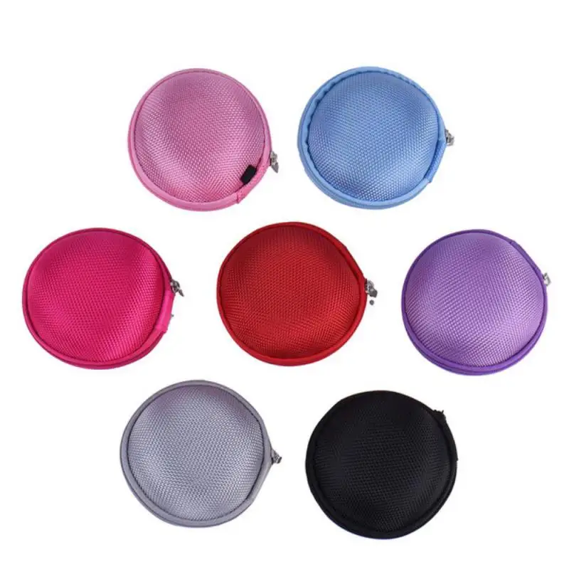 Multi-colore Round Portable Mini Zipper Earphone Case Cute Headphone Hard Bag Box for Data Cable Key Coin SD Card