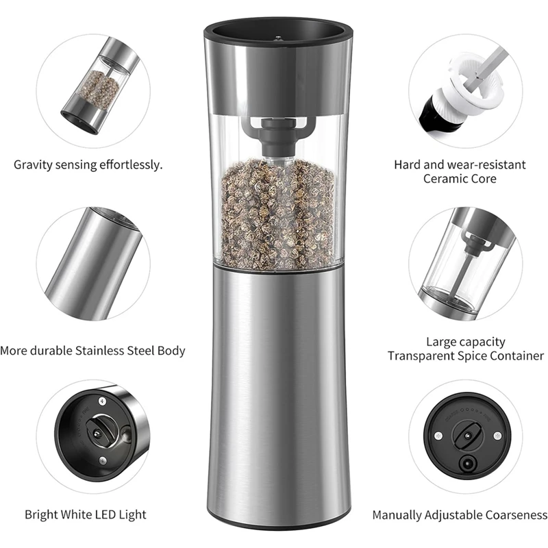 1Set Electric Salt And Pepper Grinder Set Electric Pepper Mill Set Automatic Induction Grinder +USB Rechargeable