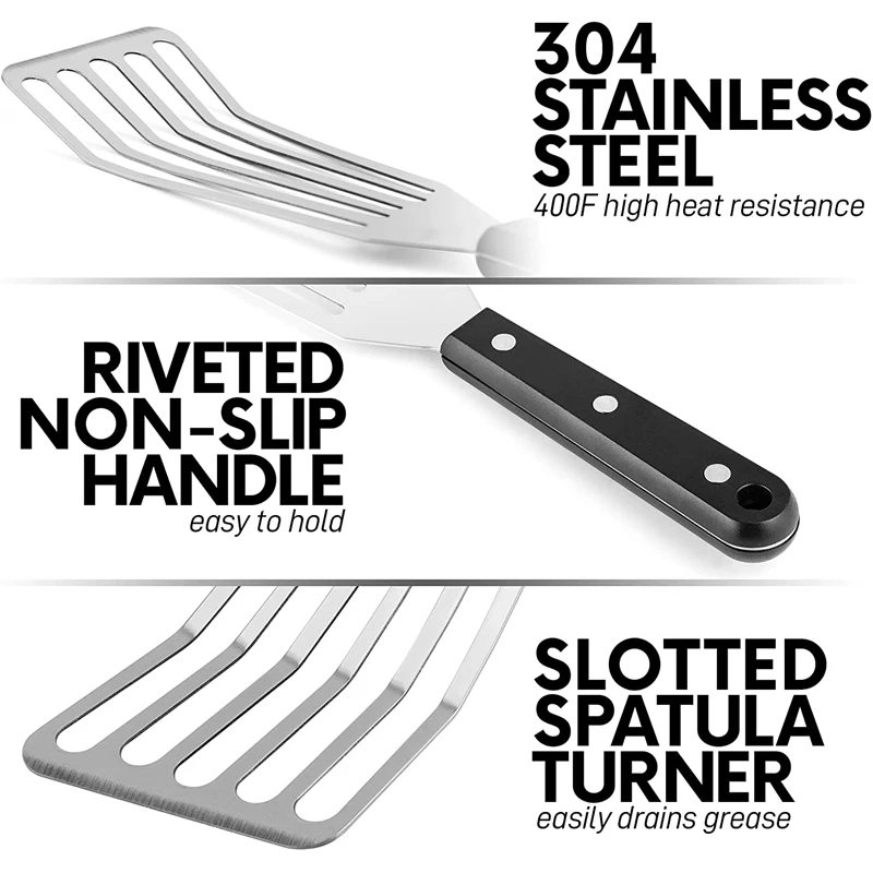 12.4Inch Fish Spatula- Slotted Fish Turner Spatula With Sloped Head Design - Durable And Lightweight Thin Spatula Metal image 3