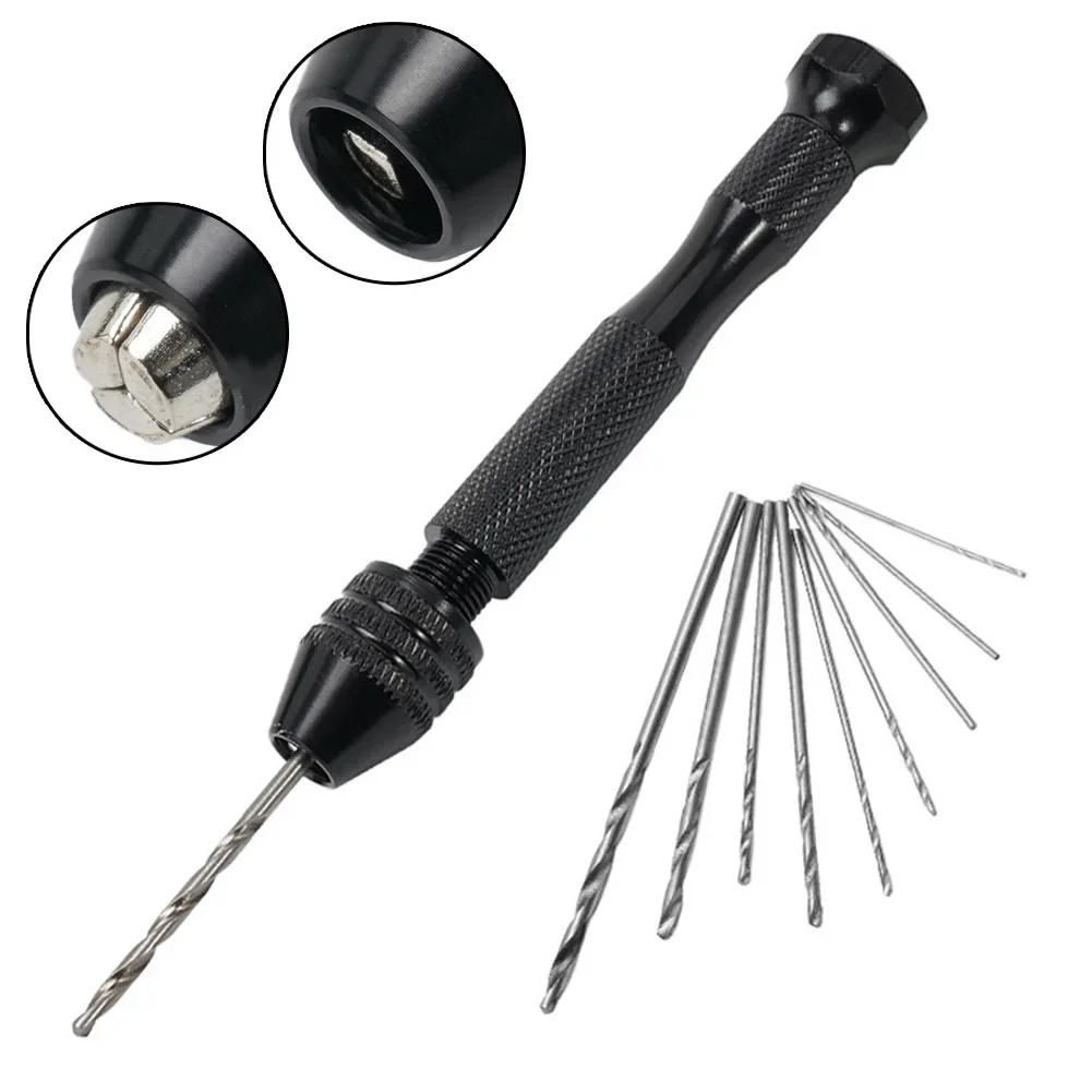 Adjustable Manual Hand Drill With Keyless Chuck Micro Aluminum Hand Drill HSS Steel Drill Bit DIY Wood Craft Handmade Tool