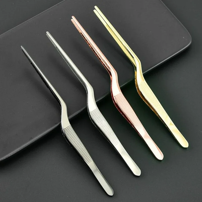 1Pc 14cm Stainless Steel Tweezer Plating Chef Food Tweezer BBQ Clip Barbecue Tongs Serving Presentation Kitchen Tools Cooking