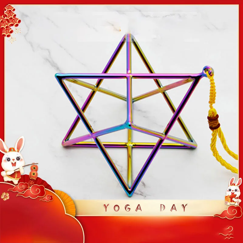 Star Linkup Aurora Iridescent High Purity Quartz Merkaba Star Singing Crystal Hanging Sound Merkaba Deep Vibration Energy Healing Chakra Activation Meditation Sound Bath Spiritual Space Cleansing Decor Sound Therapy Instrument view 2