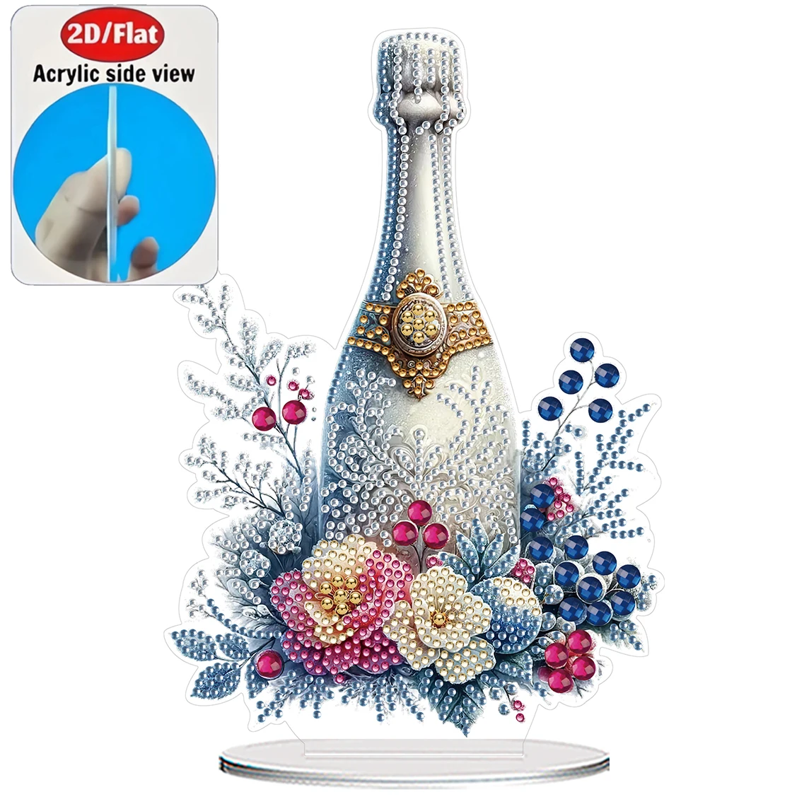 2D / Flat 1pc Ice Champagne Acrylic Welcome Plaque Diamond Painting Desktop Ornament Set, Shiny Wall Decor, Holiday Gift