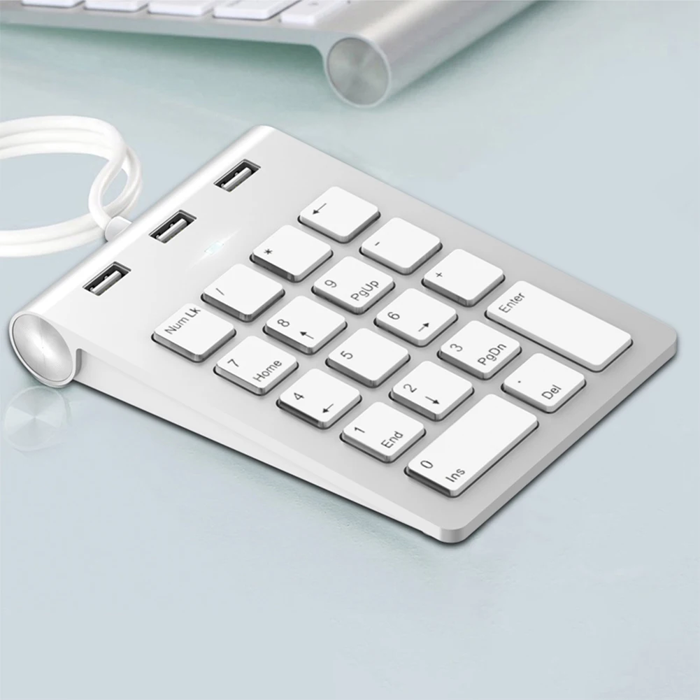 USB & Type C Wired Mini Numeric Keypad Wi/ 3 USB 2.0 Port Hub 18 Keys Number Keypad Digital Keyboard for Bank Accounting Teller